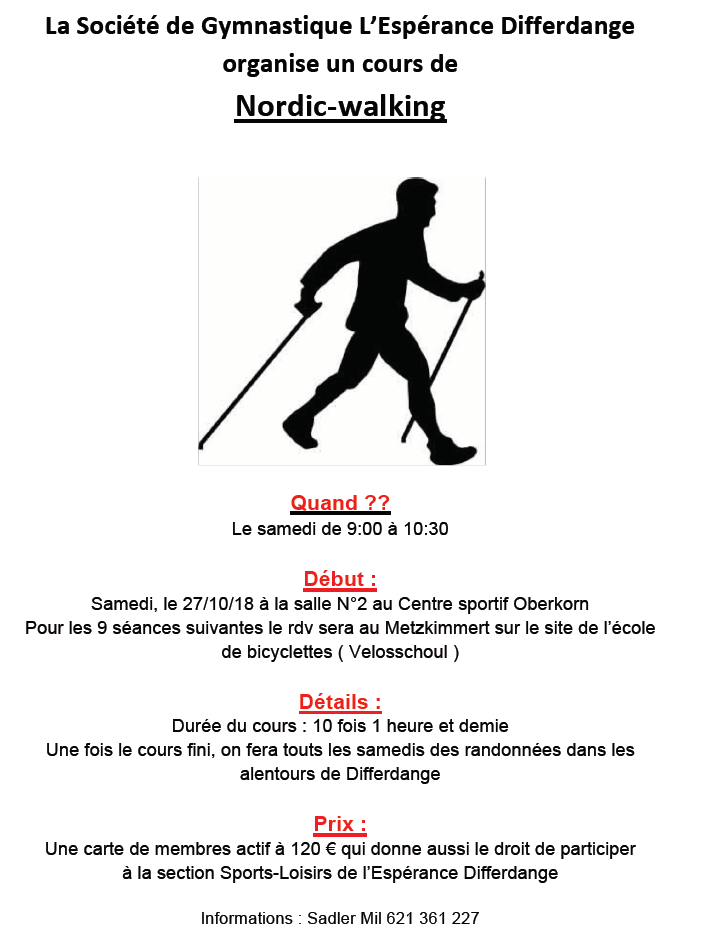 Annonce pour un cours de Nordic Walking en 2018